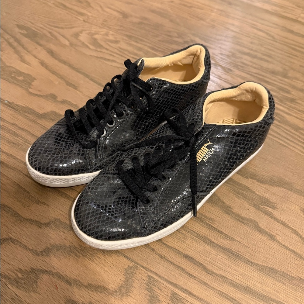 Womens’ Puma Match Black Snakeskin Pattern Sneakers